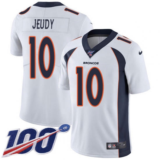 Youth Denver Broncos 10 Jerry Jeudy White Stitched 100th Season Vapor Untouchable Limited