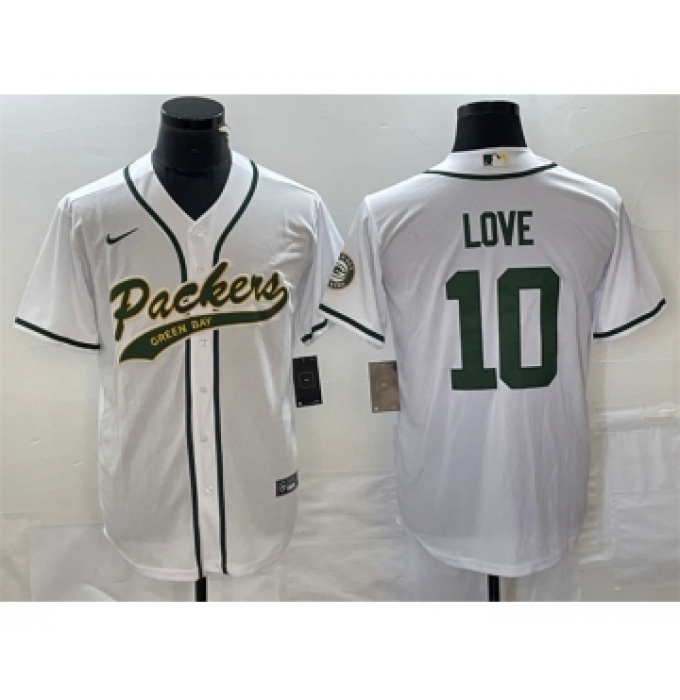 Men's Nike Green Bay Packers #10 Jordan Love White Cool Base Stitched Baseball Jersey