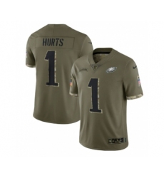 Men's Philadelphia Eagles #1 Jalen Hurts 2022 Olive Salute To Service Limited Stitched Jersey