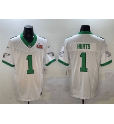 Men's Philadelphia Eagles #1 Jalen Hurts White 2025 Super Bowl LIX F.U.S.E. Vapor Untouchable Limited Stitched Football Jersey