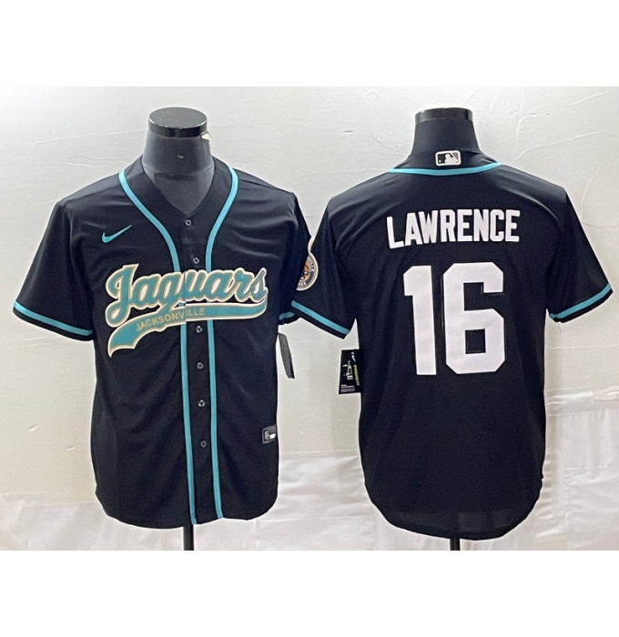 Men's Nike Jacksonville Jaguars #16 Trevor Lawrence Black Cool Base Stitched Baseball Jersey