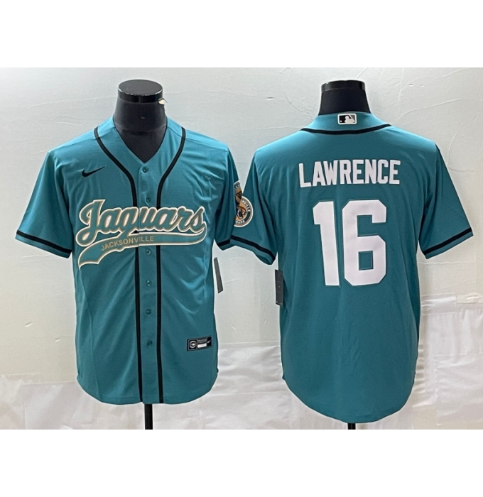 Men's Nike Jacksonville Jaguars #16 Trevor Lawrence Green Cool Base Stitched Baseball Jersey