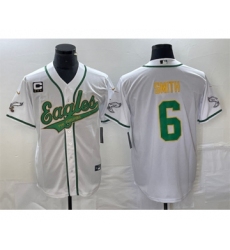 Men's Nike Philadelphia Eagles #6 DeVonta Smith White Gold C Cool Base Baseball Stitched Jersey