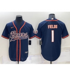 Men's Chicago Bears #1 Justin Fields Navy Blue Stitched MLB Cool Base Nike Baseball Jersey