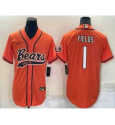 Men's Chicago Bears #1 Justin Fields Orange Stitched MLB Cool Base Nike Baseball Jersey