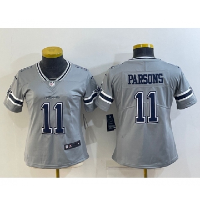 Women's Dallas Cowboys #11 Micah Parsons Grey 2020 Inverted Legend Stitched NFL Nike Limited Jersey