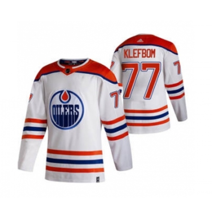 Men's Edmonton Oilers #77 Oscar Klefblom White 2020-21 Reverse Retro Alternate Hockey Jersey