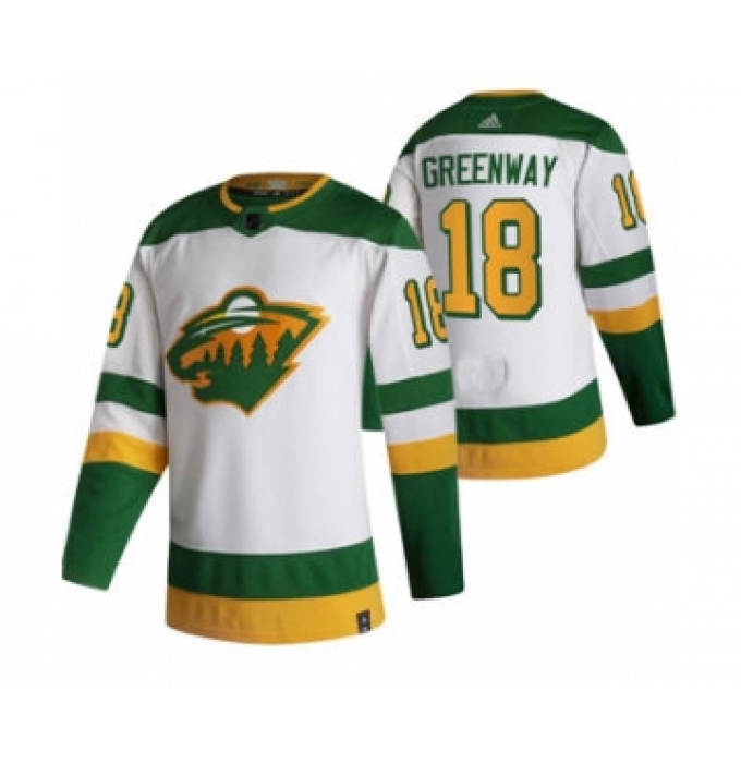 Men's Minnesota Wild #18 Jordan Greenway White 2020-21 Reverse Retro Alternate Hockey Jersey