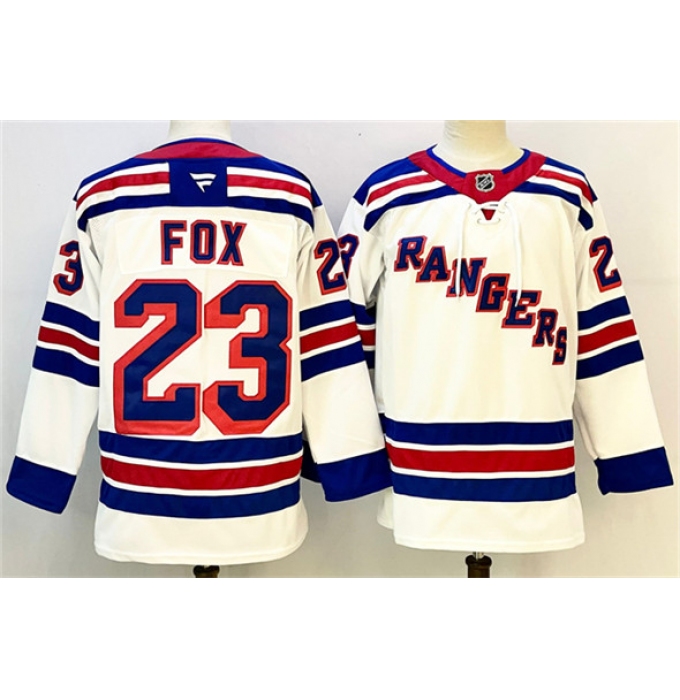 Men's New York Rangers #23 Adam Fox White 2024-25 Away Stitched Hockey Jersey