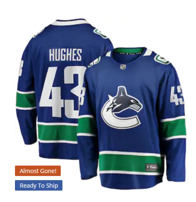 Men's Vancouver Canucks #43 Quinn Hughes Fanatics Branded Blue Home Premier Breakaway Player Jersey