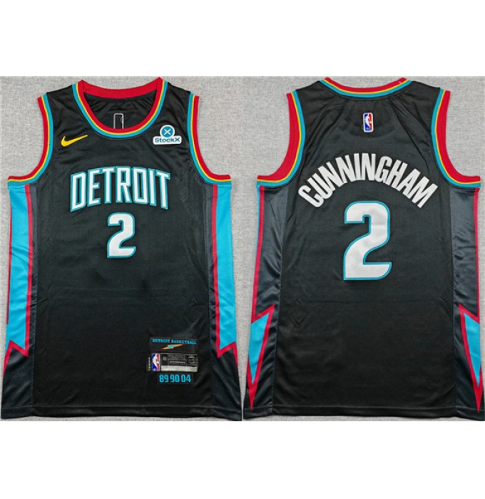 Men's Detroit Pistons #2 Cade Cunningham Black 2025-26 City Edition Stitched Basketball Jersey