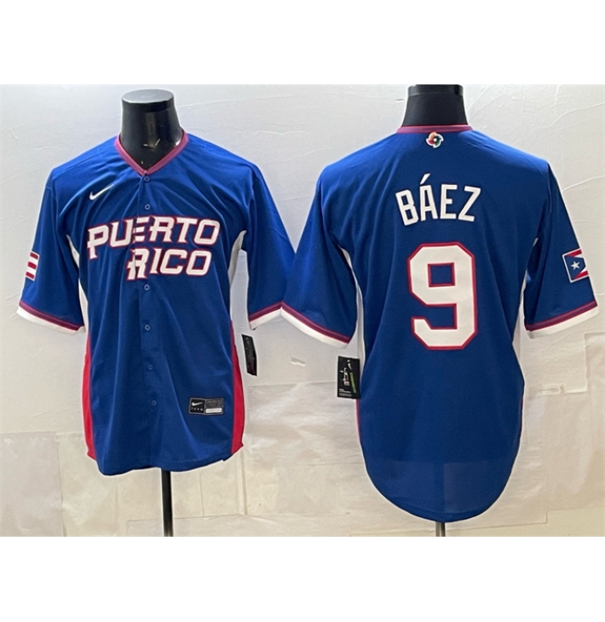 Men's Puerto Rico Baseball #9 Javier Báez Royal 2026 World Baseball Classic Road Stadium Stitched Jersey