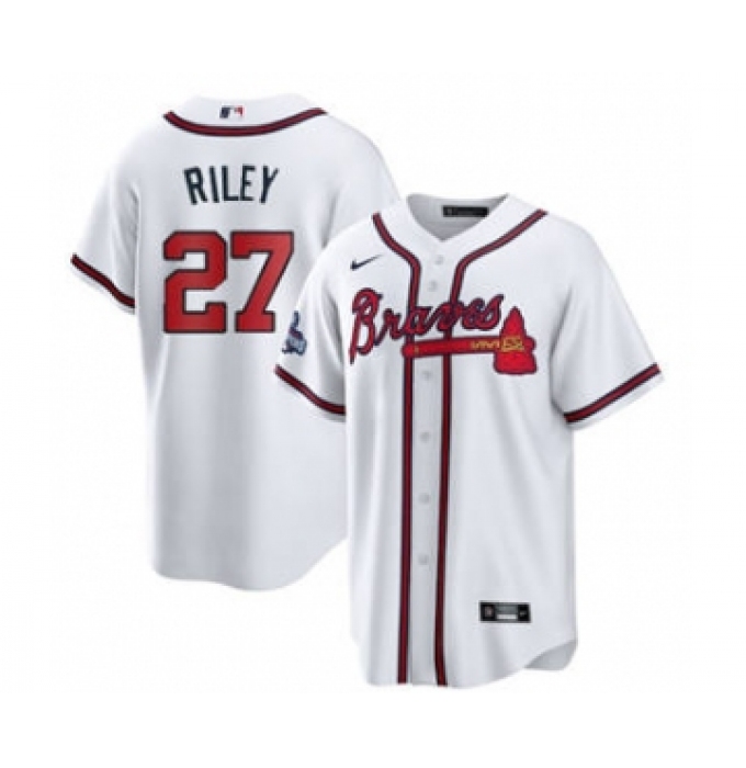 Men's Atlanta Braves #27 Austin Riley 2021 White World Series Champions Cool Base Stitched Jersey