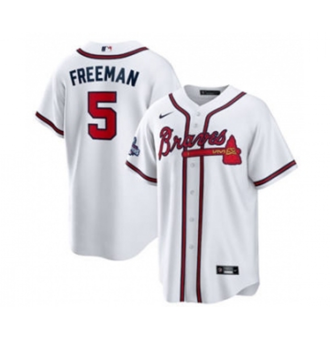 Men's Atlanta Braves #5 Freddie Freeman 2021 White World Series Champions Cool Base Stitched Jersey