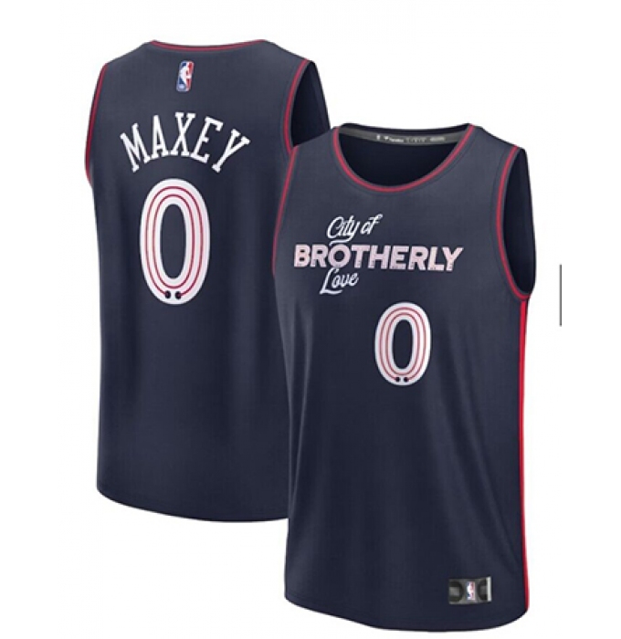 Men's Philadelphia 76ers #0  Tyrese Maxey Navy Blue City Player Jersey