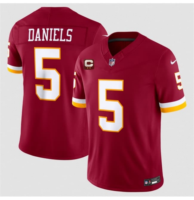 Men's Washington Commanders #5 Jayden Daniels Burgundy With 2-Star C F.U.S.E. Vapor Limited Football Stitched Jersey