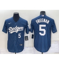 Men's Los Angeles Dodgers #5 Freddie Freeman Number Navy Blue Pinstripe Stitched MLB Cool Base Nike Jersey