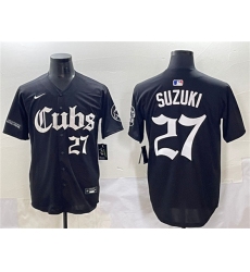 Men's Chicago Cubs #27 Seiya Suzuki Black 'Gothic North Side Edition' Vapor Premier Limited Stitched Baseball Jersey