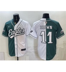 Men's Philadelphia Eagles #11 A.J. Brown Green White Split Stitched Jersey