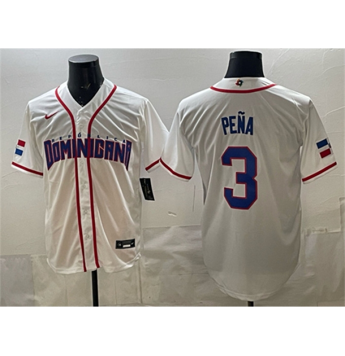 Men's Dominican Republic Baseball #3 Jeremy Pena White 2026 World Baseball Classic Home Stadium Stitched Jersey