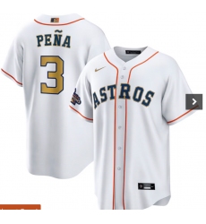 Men's Houston Astros #3 Jeremy Pena Nike White Gold 2023 Gold Collection Replica Player Jersey (2)
