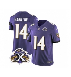 Men's Nike Baltimore Ravens #14 Kyle Hamilton Purple 2023 F.U.S.E Throwback Vapor Limited Stitched Jersey