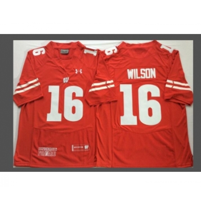 Men's Wisconsin Badgers #16 Russell Wilson Red Stitched College Football 2016 Under Armour NCAA Jersey