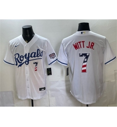 Men's Kansas City Royals #7 Bobby Witt Jr. White 250 Fourth of July Stitched Baseball Jersey