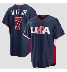 Men's USA Baseball #7 Bobby Witt Jr. Navy 2026 World Baseball Classic Road Stadium Stitched Jersey