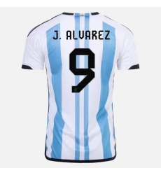 Men's Argentina #9 Julian Alverez White Blue Home Soccer Jersey Suit