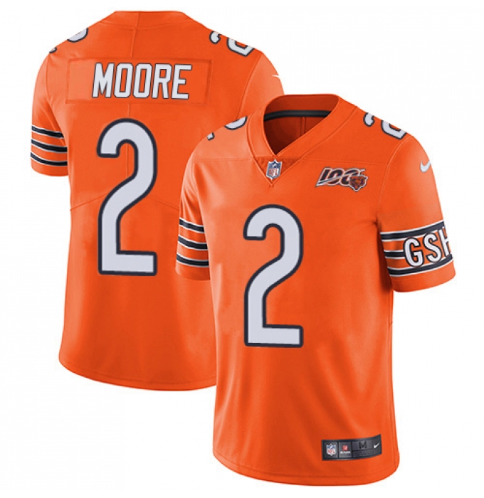 Men's Chicago Bears #2 D.J. Moore Orange Stitched NFL Limited Rush 100th Season Jersey