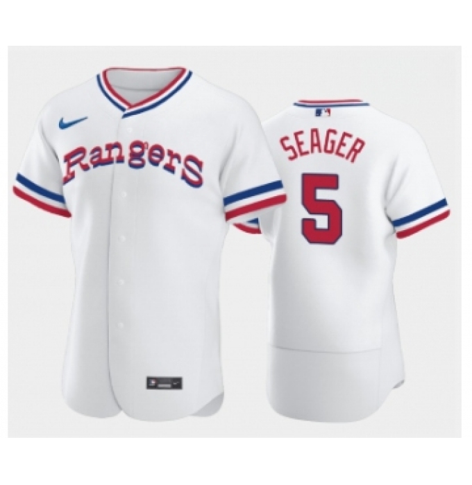 Men's Texas Rangers #5 Corey Seager White Throwback Stitched Flex Base Nike Jersey