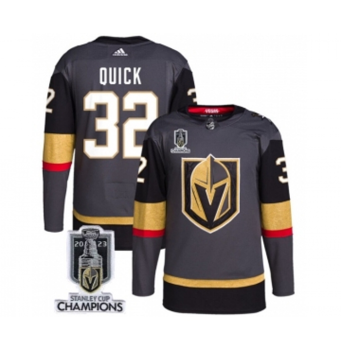 Men's Vegas Golden Knights #32 Jonathan Quick Gray 2023 Stanley Cup Champions Stitched Jersey