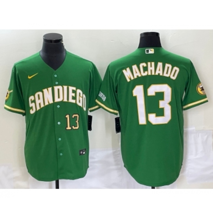 Men's San Diego Padres #13 Manny Machado Number Green Cool Base Stitched Baseball Jersey