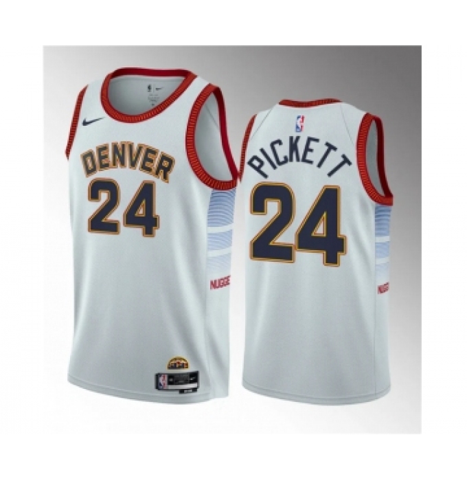 Men's Denver Nuggets #24 Jalen Pickett White 2023 Draft Icon Edition Stitched Basketball Jersey