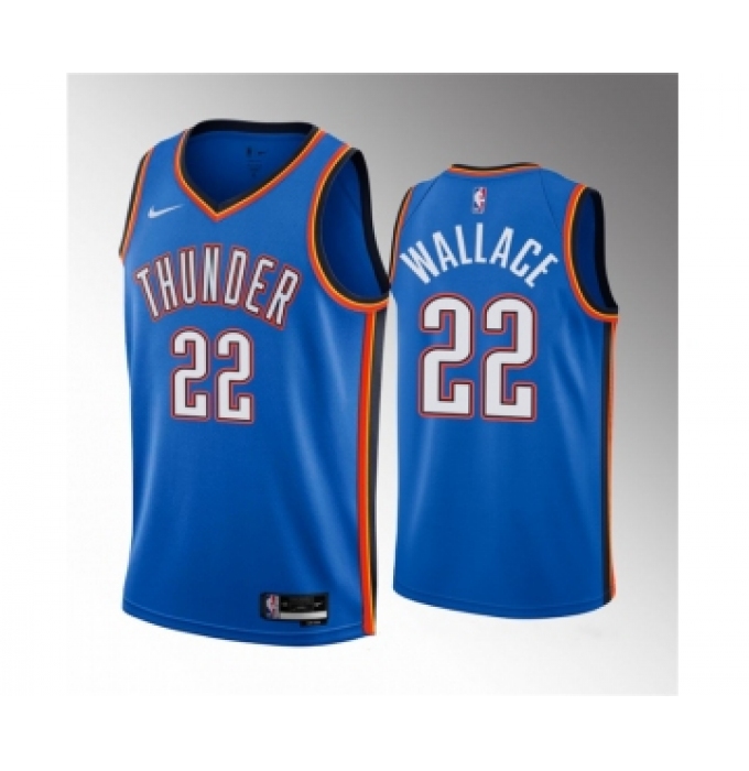 Men's Oklahoma City Thunder #22 Cason Wallace Blue 2023 Draft Icon Edition Stitched Basketball Jersey
