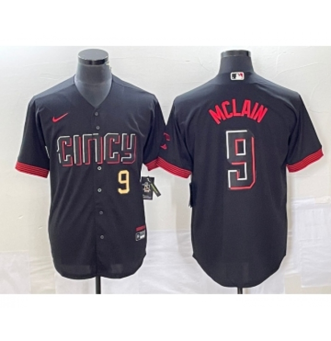 Men's Cincinnati Reds #9 Matt McLain Number Black 2023 City Connect Cool Base Stitched Jersey