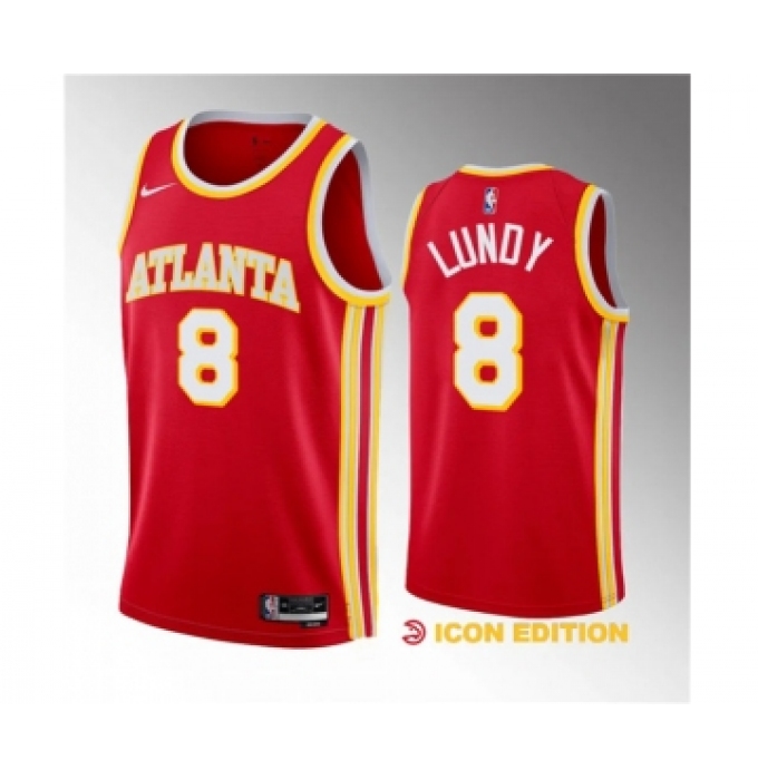 Men's Atlanta Hawks #8 Seth Lundy Red 2023 Draft Icon Edition Stitched Jersey