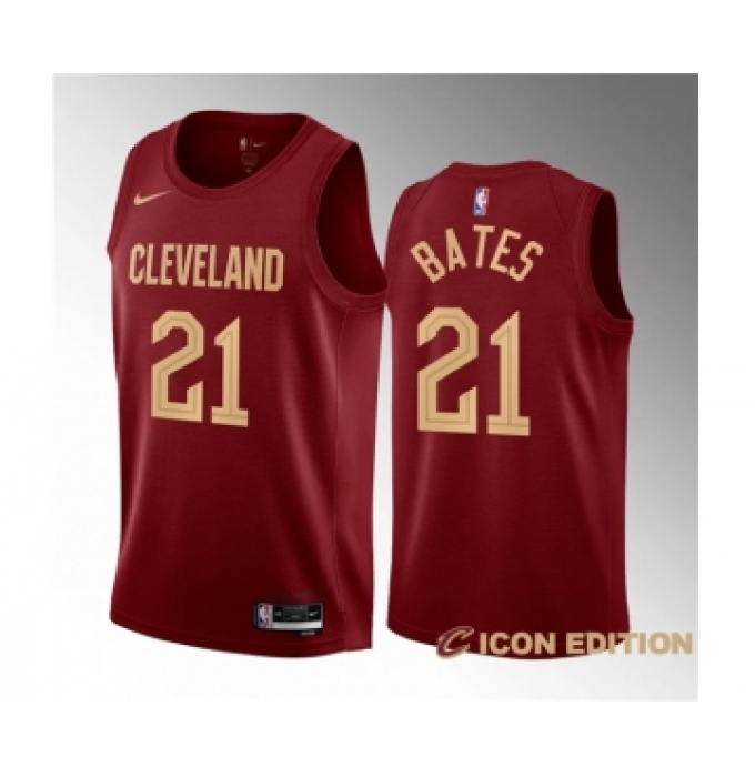 Men's Cleveland Cavaliers #21 Emoni Bates Wine 2023 Draft Icon Edition Stitched Jersey