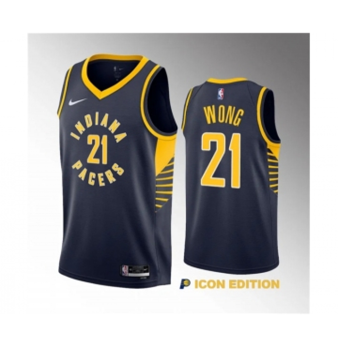 Men's Indiana Pacers #21 Isaiah Wong Navy 2023 Draft Icon Edition Stitched Basketball Jersey