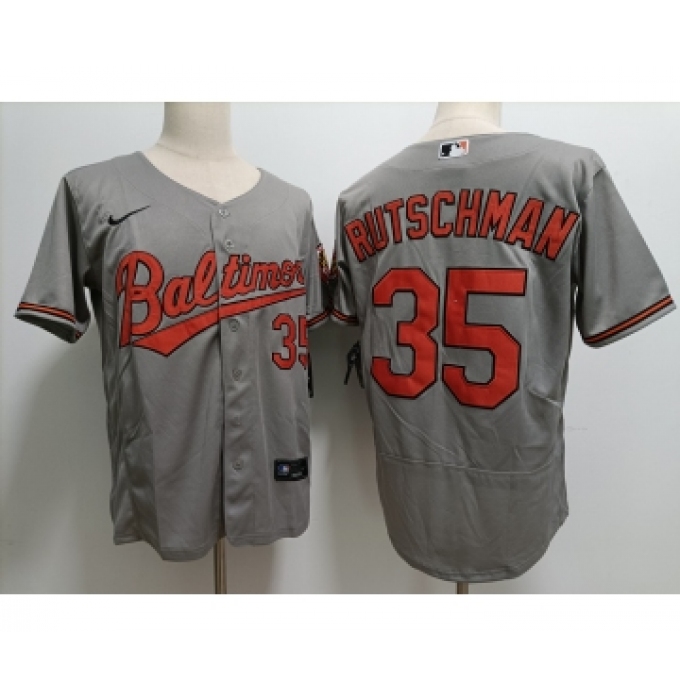Men's Baltimore Orioles #35 Adley Rutschman Grey Stitched Flex Base Nike Jersey