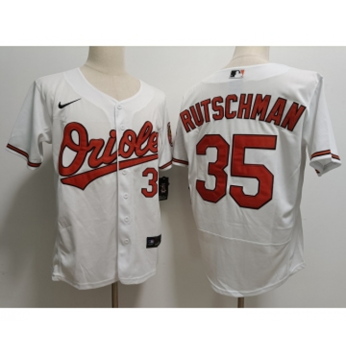 Men's Baltimore Orioles #35 Adley Rutschman White Stitched Flex Base Nike Jersey