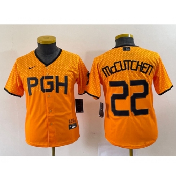 Youth Nike Pittsburgh Pirates #22 Andrew McCutchen Yellow 2023 City Connect Stitched Jersey1
