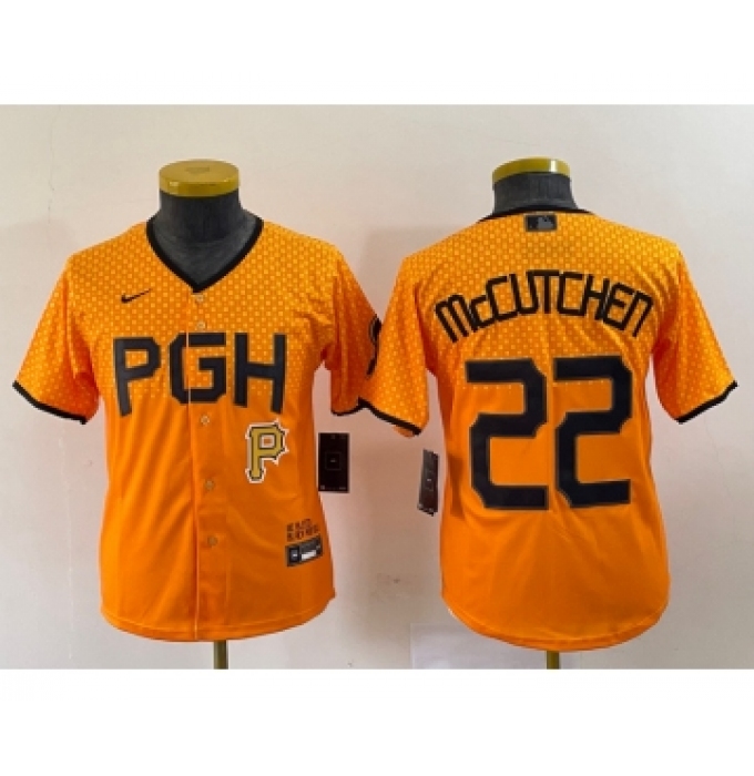 Youth Nike Pittsburgh Pirates #22 Andrew McCutchen Yellow 2023 City Connect Stitched Jersey