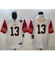 Men's San Francisco 49ers #13 Brock Purdy White 75th Golden Edition Stitched Nike Limited Jersey