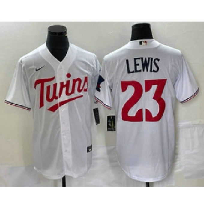 Men's Nike Minnesota Twins #23 Royce Lewis White Red Stitched MLB Cool Base Jersey