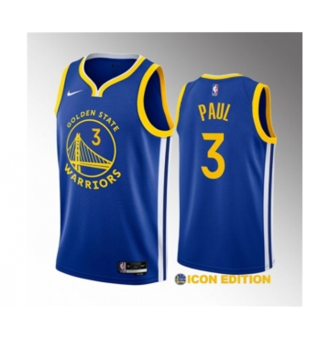 Men's Golden State Warriors #3 Chris Paul Blue Icon Edition Stitched Basketball Jersey