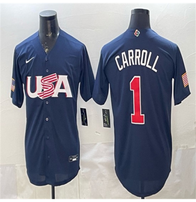 Men's USA Baseball #1 Corbin Carroll Navy World Baseball Classic Stitched Jersey