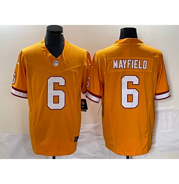 Men's Nike Tampa Bay Buccaneers #6 Baker Mayfield Yellow 2023 F.U.S.E. Vapor Limited Throwback Stitched Football Jersey
