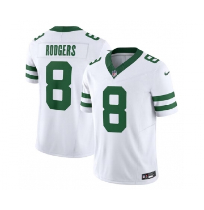 Men's Nike New York Jets #8 Aaron Rodgers White 2023 F.U.S.E. Vapor Limited Throwback Stitched Football Jersey